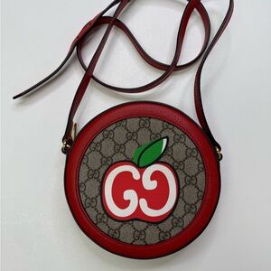 Authentic Gucci Ophidia Brown And Red Apple Shoulder Bag